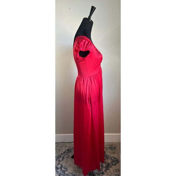 Vintage Olga Women's Cut Red Empire Waist Puff Cap Sleeve Long Nightgown Size M - Picture 6 of 8